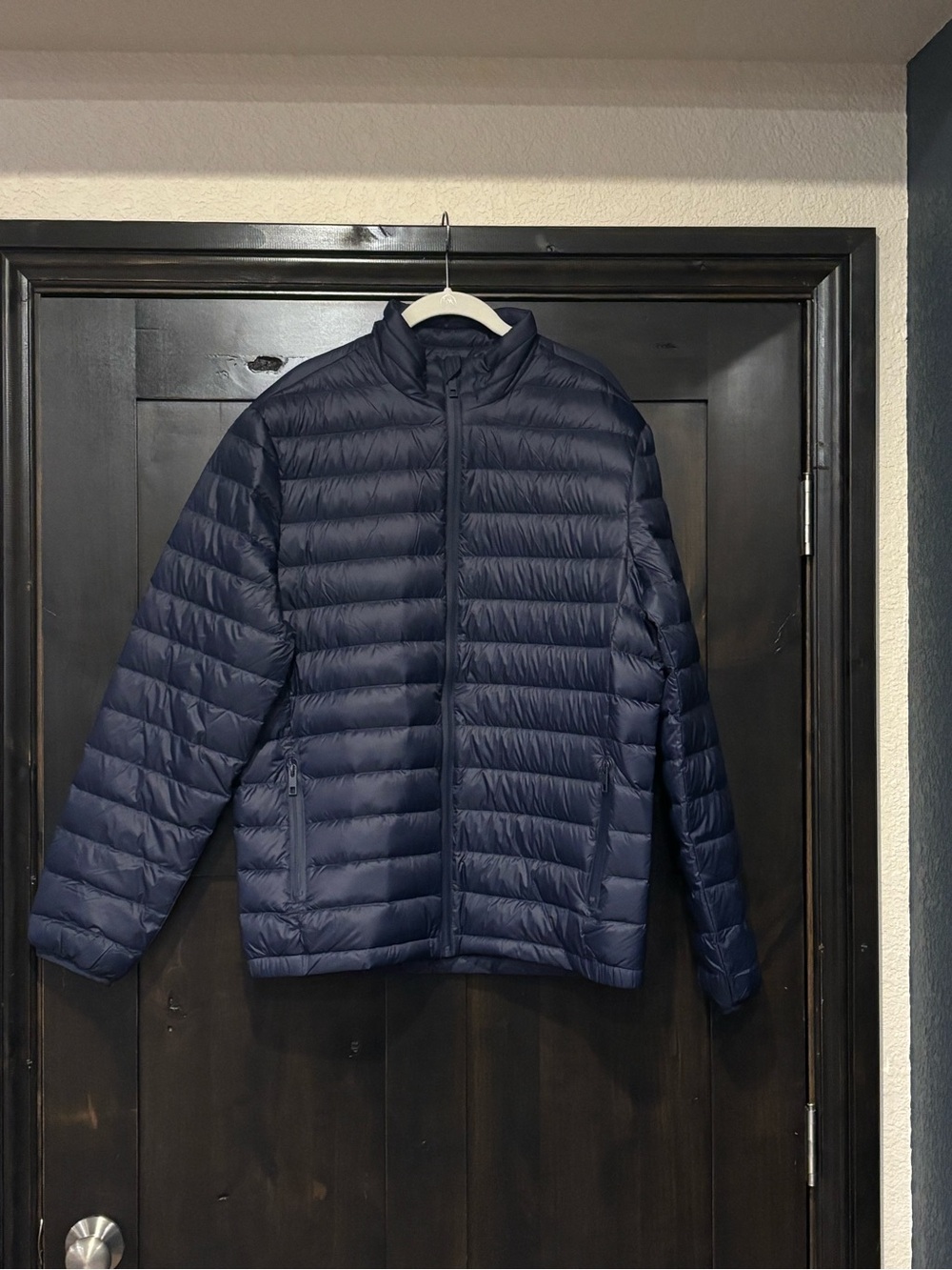 SKYR Duck Down Puffer Jacket Men Large Blue Full Zip Lightweight Zipped Pockets